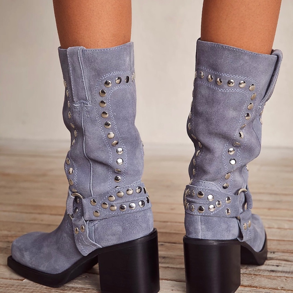 NIB MAKE OFFER JEFFREY CAMPBELL FREE PEOPLE Gretchen Studded Square Toe Boots - Picture 2 of 5